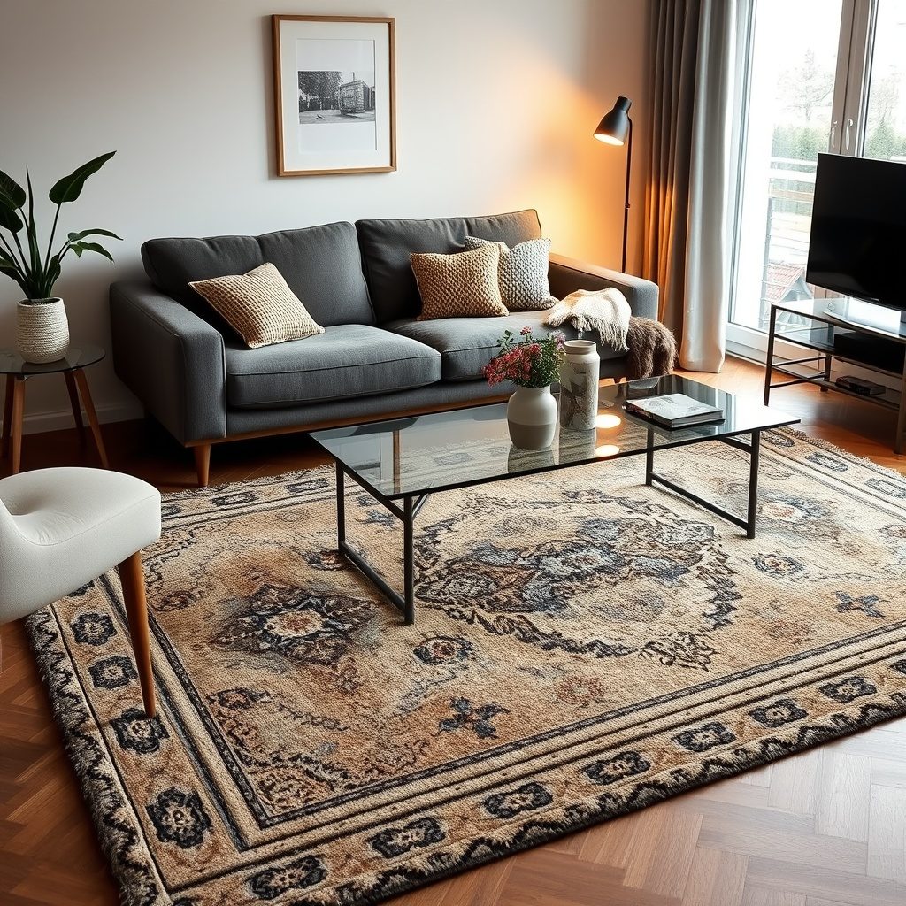 Stylish area rug in a modern apartment
